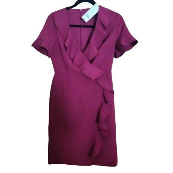 French Connection Alianor Frill Stretch Baked Cherry‎ Holiday Dress NWT Size 2 - Picture 4 of 9